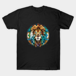 Lion Animal Portrait Stained Glass Wildlife Outdoors Adventure T-Shirt